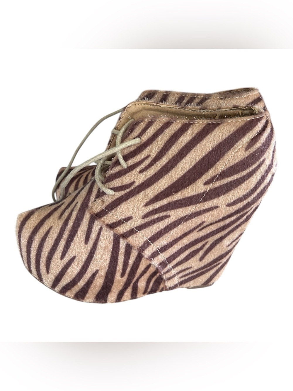 Beyond Zebra Pony Hair Wedge Booties 6.5